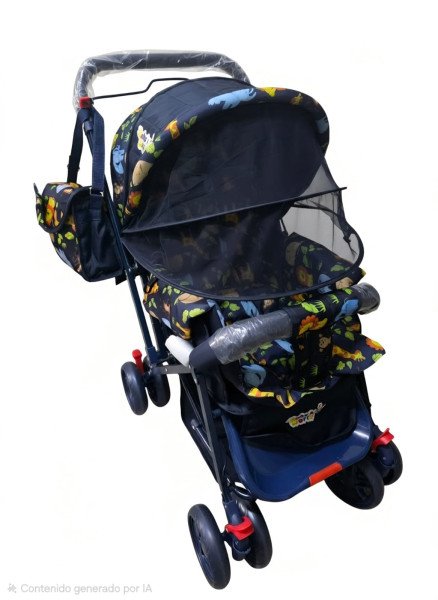 Coche con mosquitero azul multicolor