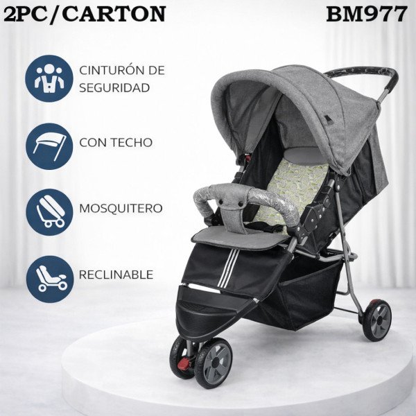 Coche 3 ruedas con mosquitero gris