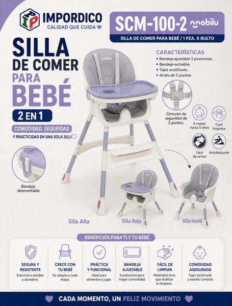 Silla de alimentacion gris 2 en 1 